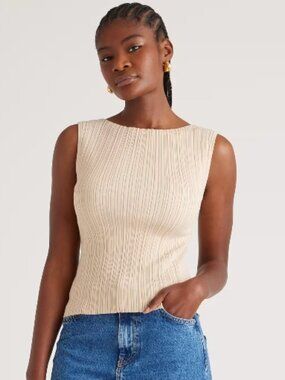 NWT Quince Cotton Cashmere Ribbed Tank Heather Oatmeal Beige